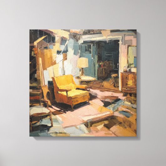Textured Expressionist Retro Yellow Chair Interior Canvas Afdruk (Voorkant)