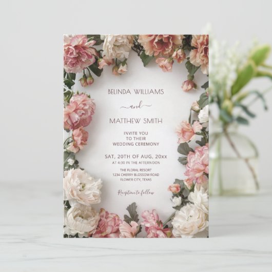 Textured Floral Wreath  Wedding Kaart (Staand voorkant)