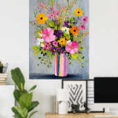 Textured Flowers in a Vase Poster (Thuiskantoor)