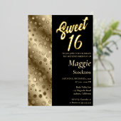 Textured Gold Border Sweet 16 Invitation Folie Uitnodiging (Staand Voorkant)