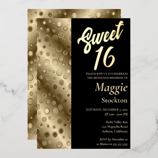 Textured Gold Border Sweet 16 Invitation Folie Uitnodiging (Voorkant / Achterkant)