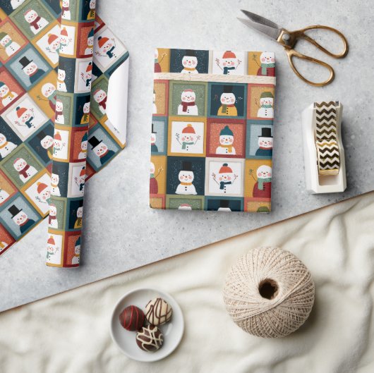 Textured Grid of Festive Snowmen Cadeaupapier (Crafts)