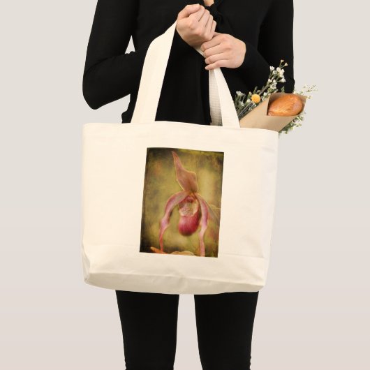 Textured Lady Slipper Orchid Grote Tote Bag (Voorkant (product))