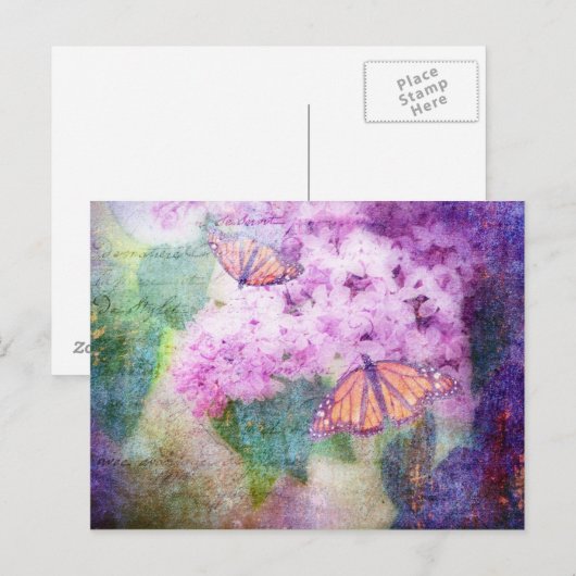 Textured Lilacs & Butterflies Briefkaart (Voorkant / Achterkant)
