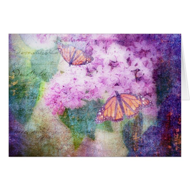 Textured Lilacs & Butterflies Card (Voorkant Horizontaal)