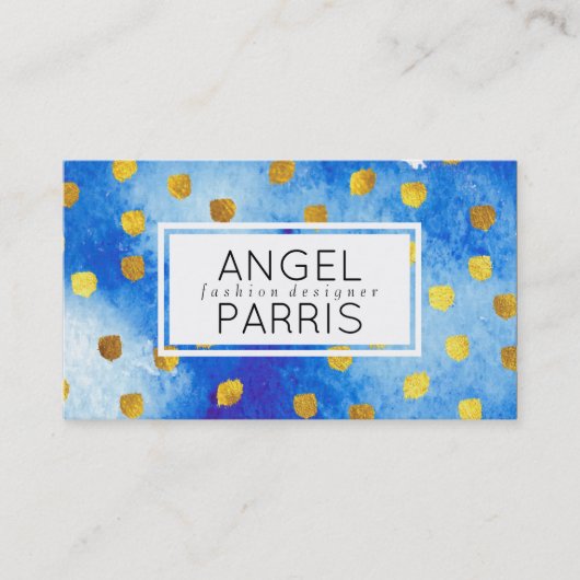 Textured Marks (gold) / Blue Waterverf Visitekaartje (Voorkant)