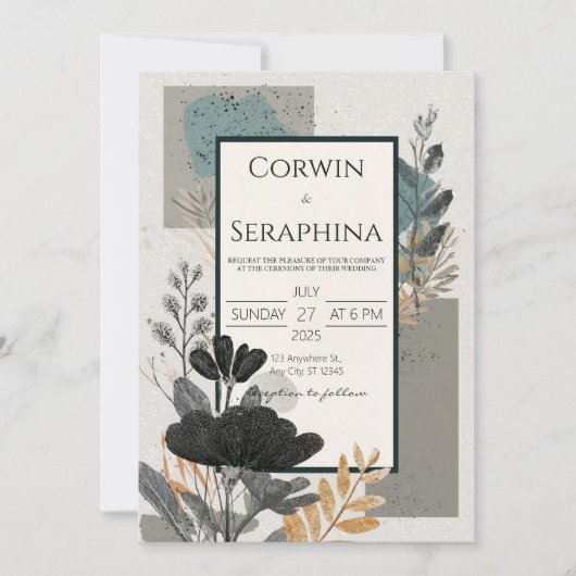 Textured Modern Foliage Wedding Kaart (Voorkant)