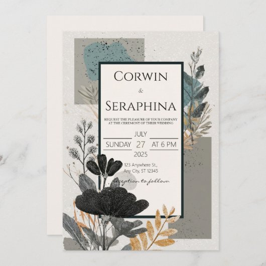 Textured Modern Foliage Wedding Kaart (Voorkant / Achterkant)