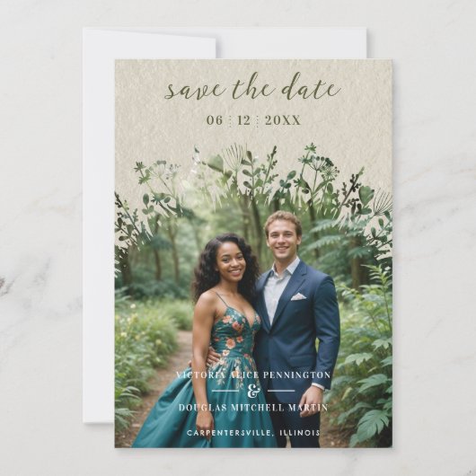 Textured Paper Wildflowers Arch Wedding Photo Save The Date (Voorkant)