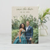 Textured Paper Wildflowers Arch Wedding Photo Save The Date (Staand voorkant)