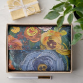 Textured paste abstract schilderij bloemen decoupa tissuepapier (Geschenk)