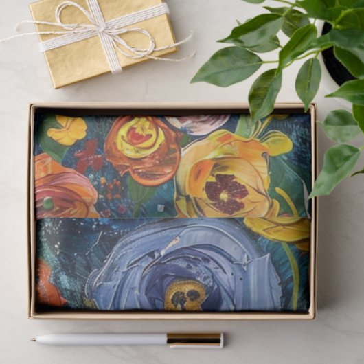 Textured paste abstract schilderij bloemen decoupa tissuepapier (Geschenk)