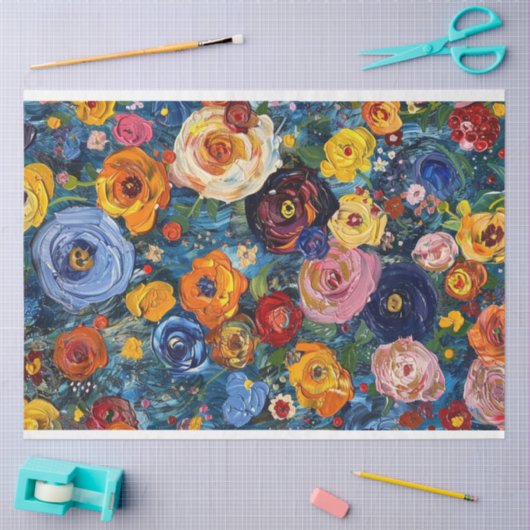 Textured paste abstract schilderij bloemen decoupa tissuepapier (Craft)