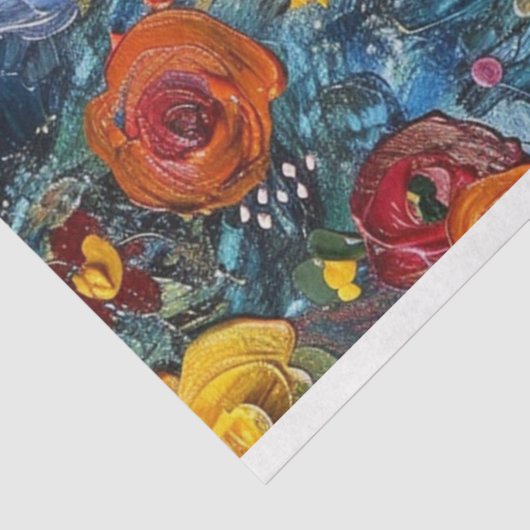 Textured paste abstract schilderij bloemen decoupa tissuepapier (Detail)