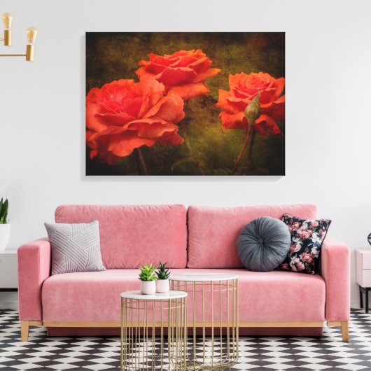 Textured Peach Rozen Stretch Canvas Print (Insitu (Woonkamer))