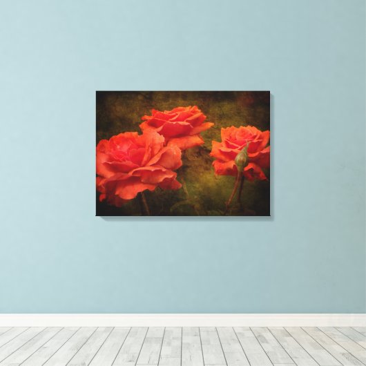 Textured Peach Rozen Stretch Canvas Print (Insitu (Houten vloer))