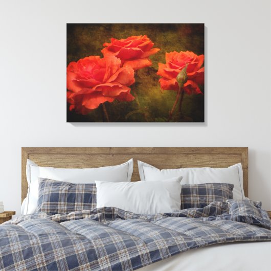 Textured Peach Rozen Stretch Canvas Print (Insitu (Slaapkamer))