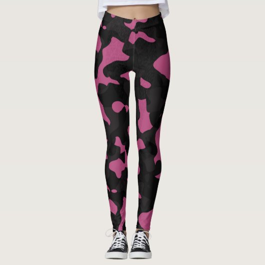  Textured pink and black camo abstract Leggings (Voorkant)