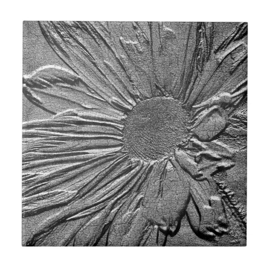 Textured Silver Daisy Floral Art Tile Tegeltje (Voorkant)