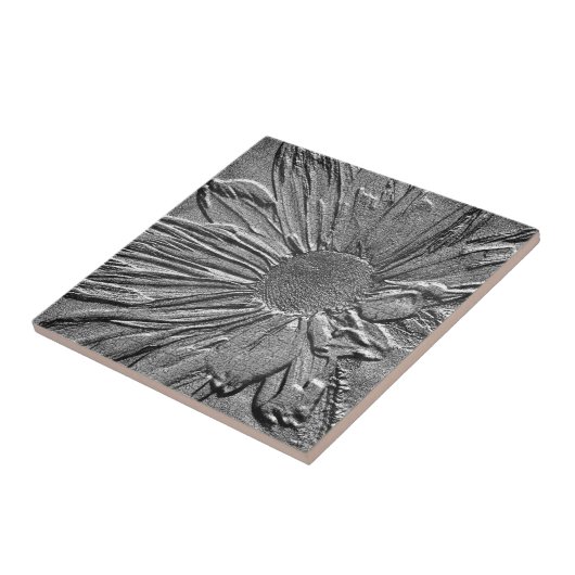 Textured Silver Daisy Floral Art Tile Tegeltje (Zijkant)