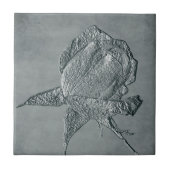 Textured Silver Rosebud Floral Art Tile Tegeltje (Voorkant)