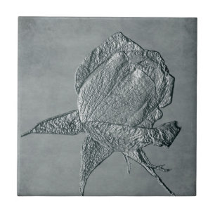 Textured Silver Rosebud Floral Art Tile Tegeltje