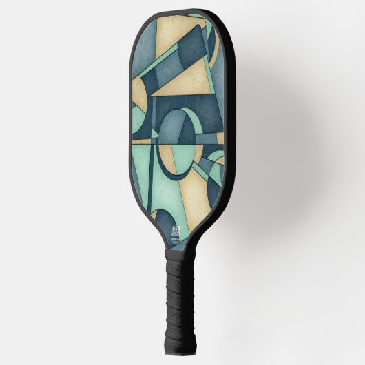 Textured Teal Gold Geometric Abstract Art Pickleball Paddle (Links)