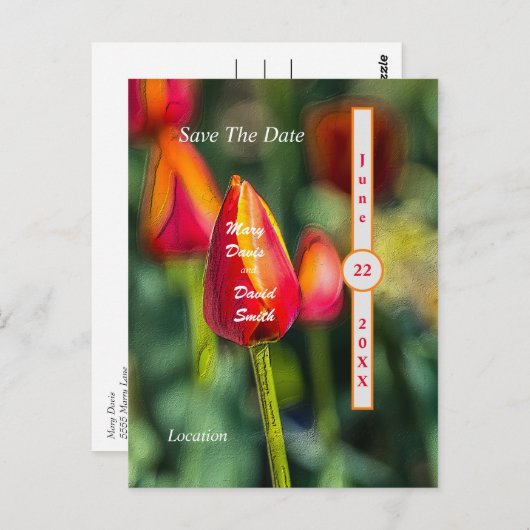 Textured Tulip Garden Save the Date Briefkaart (Voorkant / Achterkant)