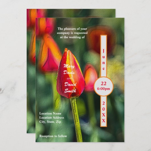 Textured Tulip Garden Wedding Kaart (Voorkant / Achterkant)