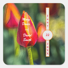 Textured Tulip Wedding Vierkante Sticker