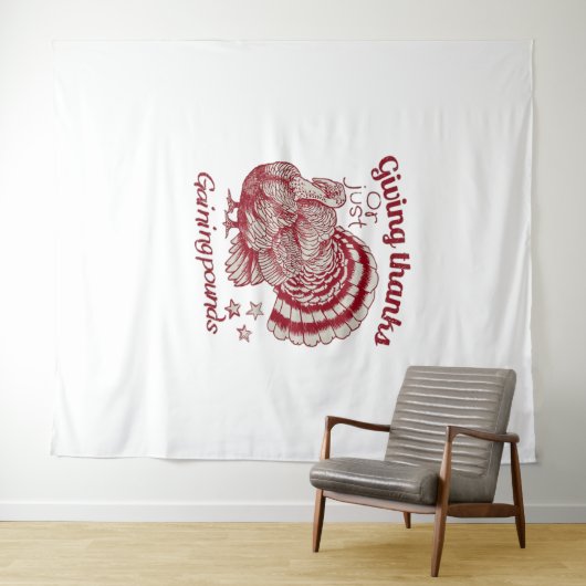 Textured Turkije Tekening in rijke rode sepia op B Wandkleed (In Situ (horizontaal))