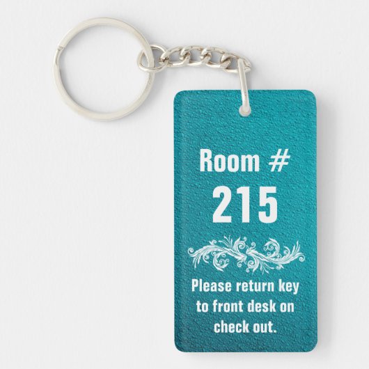 Textured Turquoise Hotel Number Room Sleutelhanger (Voorkant)