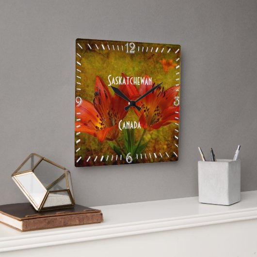 Textured Western Red Prairie Lily Icon Vierkante Klok (Kantoor)