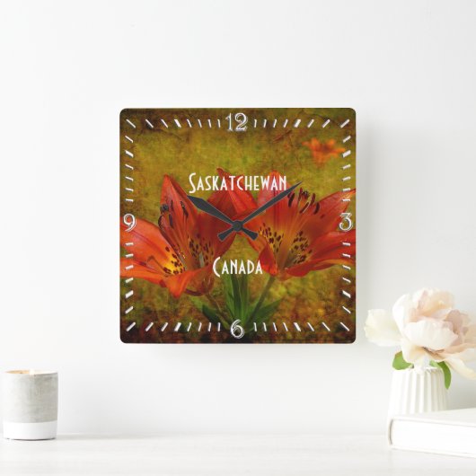 Textured Western Red Prairie Lily Icon Vierkante Klok (Huis)