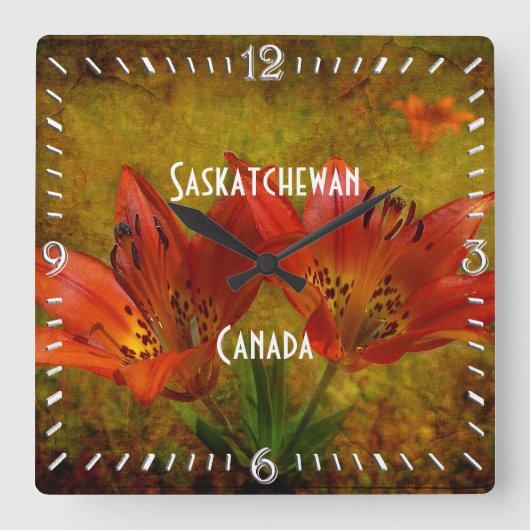 Textured Western Red Prairie Lily Icon Vierkante Klok (Voorkant)