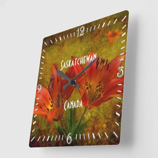 Textured Western Red Prairie Lily Icon Vierkante Klok (Hoek)