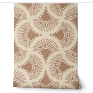 Textuur Boho Geometrische Zon Waaiers - Kameel Bru Behang