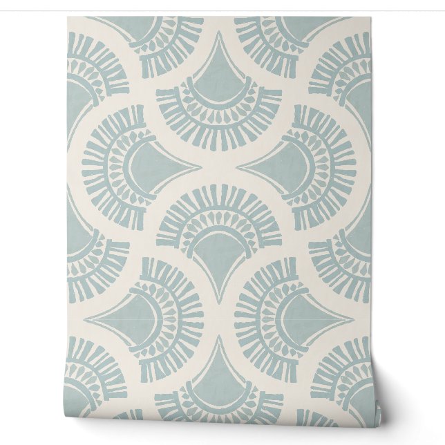 Textuur Boho Geometrische Zonnewaaiers - Poederbla Behang (Afrollen)