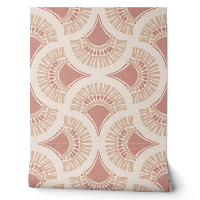 Textuur Boho Geometrische Zonnewaaiers - Terracott Behang (Afrollen)