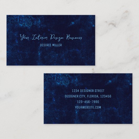 Textuur  donker marineblauw interieur designer visitekaartje (Voorkant / Achterkant)