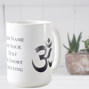 Textuur-effect donkergrijze Om-symbool 450ml koffi Koffiemok