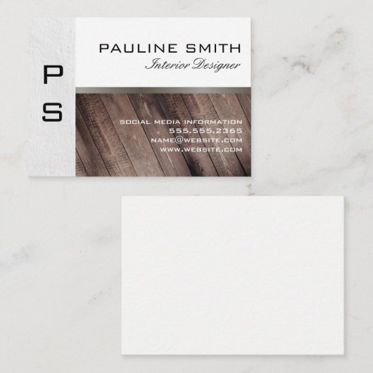 Textuur en hout met monogram visitekaartje (Voorkant / Achterkant)