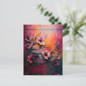 Textuur geschilderde kersenbloesems feestdagenkaart (Staand voorkant)