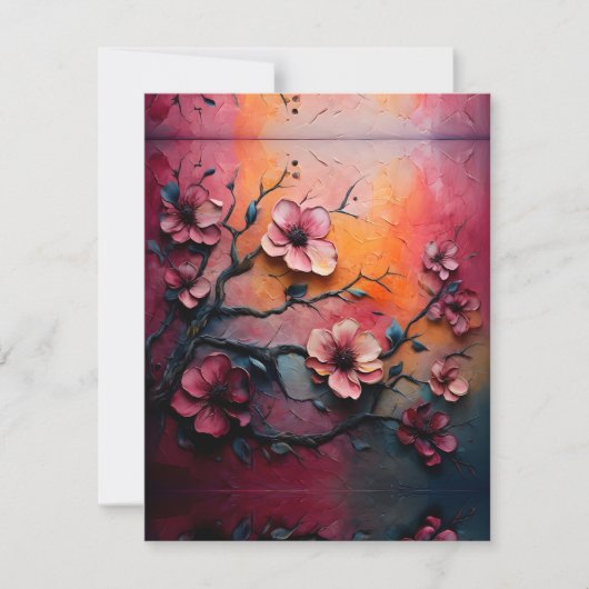 Textuur geschilderde kersenbloesems feestdagenkaart (Voorkant)