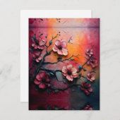 Textuur geschilderde kersenbloesems feestdagenkaart (Voorkant / Achterkant)