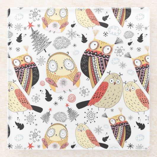 Textuur grappige uil glazen onderzetter (Voorkant)