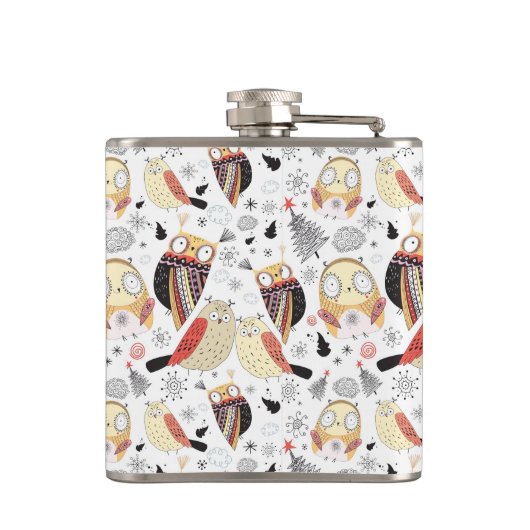 Textuur grappige uil heupfles (Achterkant)