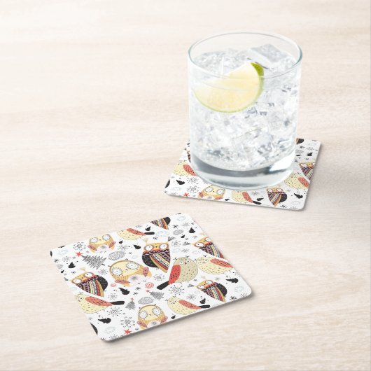 Textuur grappige uil kartonnen onderzetters (Insitu)