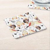 Textuur grappige uil kartonnen onderzetters (Schuin)