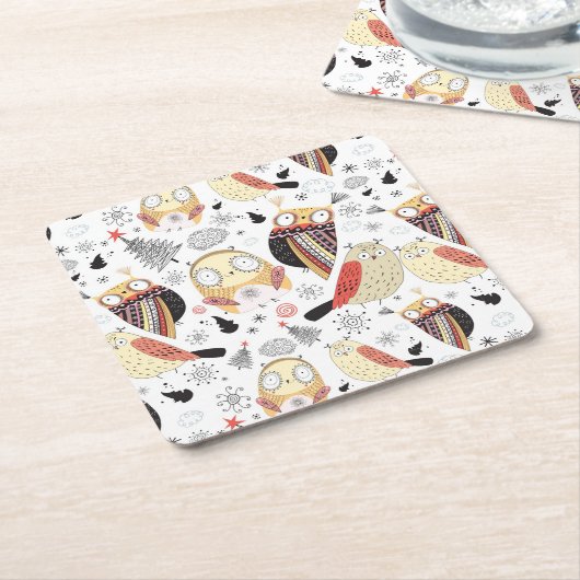 Textuur grappige uil kartonnen onderzetters (Schuin)